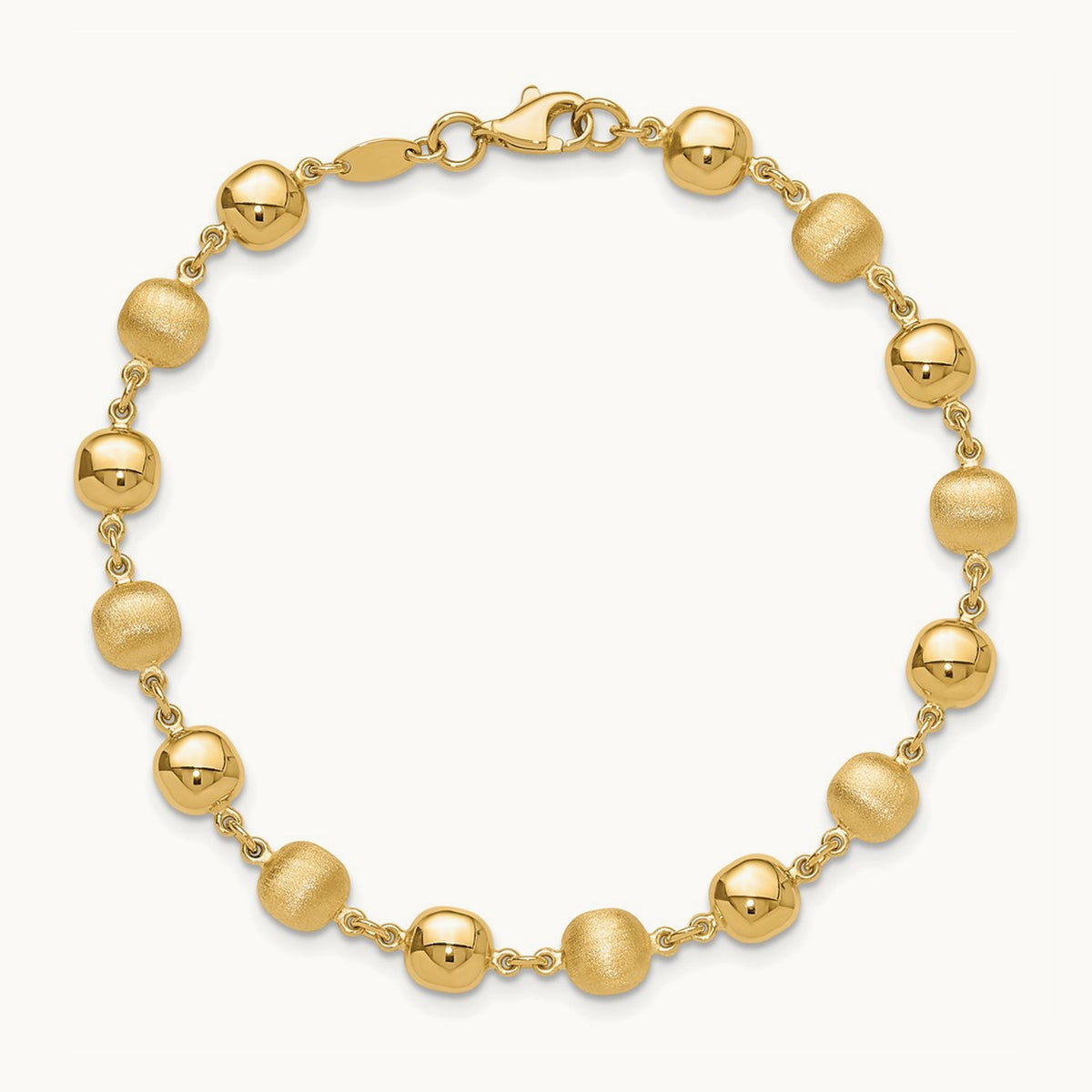 Polished and Satin Puffed Circles Bracelet, 14K