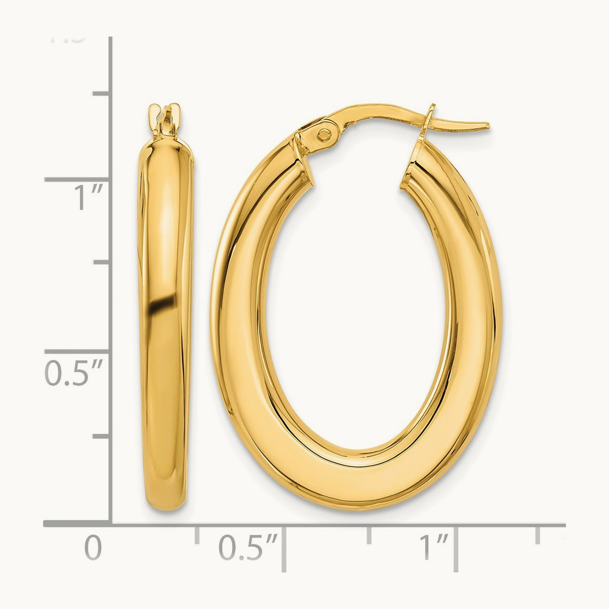 Polished Tube Oval Hoop Earrings — 14K Yellow Gold