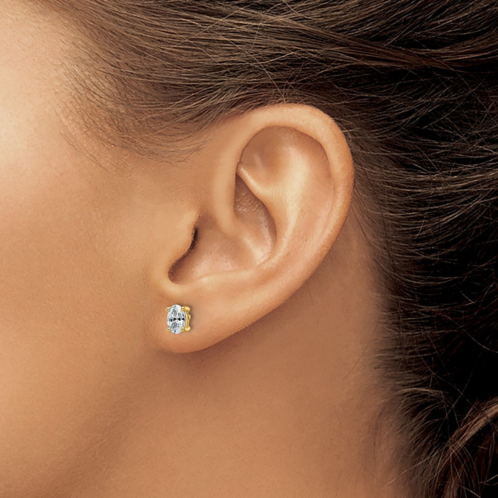 Oval Four-Prong Stud Earrings, 0.50-6.00 ct tw Lab-Grown Diamond — 3/4 ct, 14K Yellow Gold