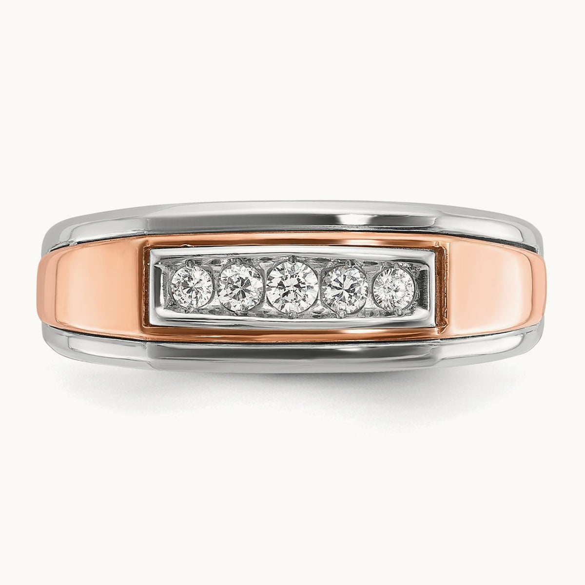 & Rose Gold IBGoodman Men's Polished 5-Stone Diamond Ring, 14K White