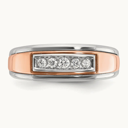 & Rose Gold IBGoodman Men's Polished 5-Stone Diamond Ring, 14K White