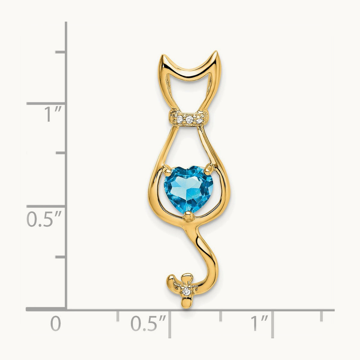 Blue Topaz and Diamond Cat Pendant — 14K Yellow Gold
