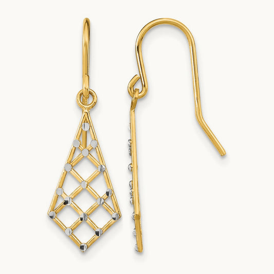 w/Rhodium accent Diamond-cut Criss-Cross Wire Earrings, 14K