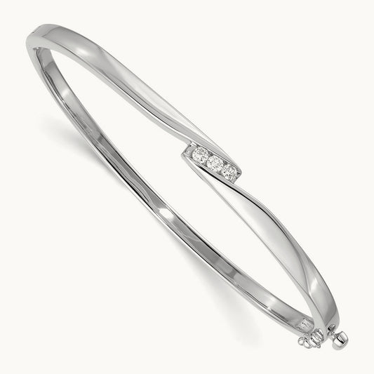 AA Diamond Hinged Bangle — 14K White Gold