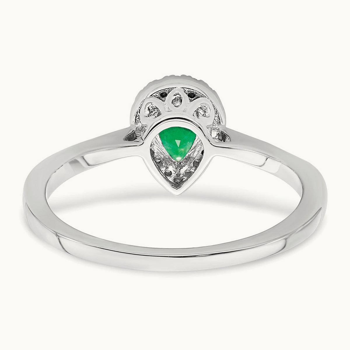 Pear Emerald and Diamond Halo Ring, 14K White Gold