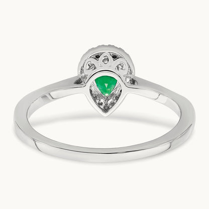 Pear Emerald and Diamond Halo Ring, 14K White Gold