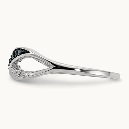 w/ Blue and White Diamond Crisscross Ring, 14K White Gold