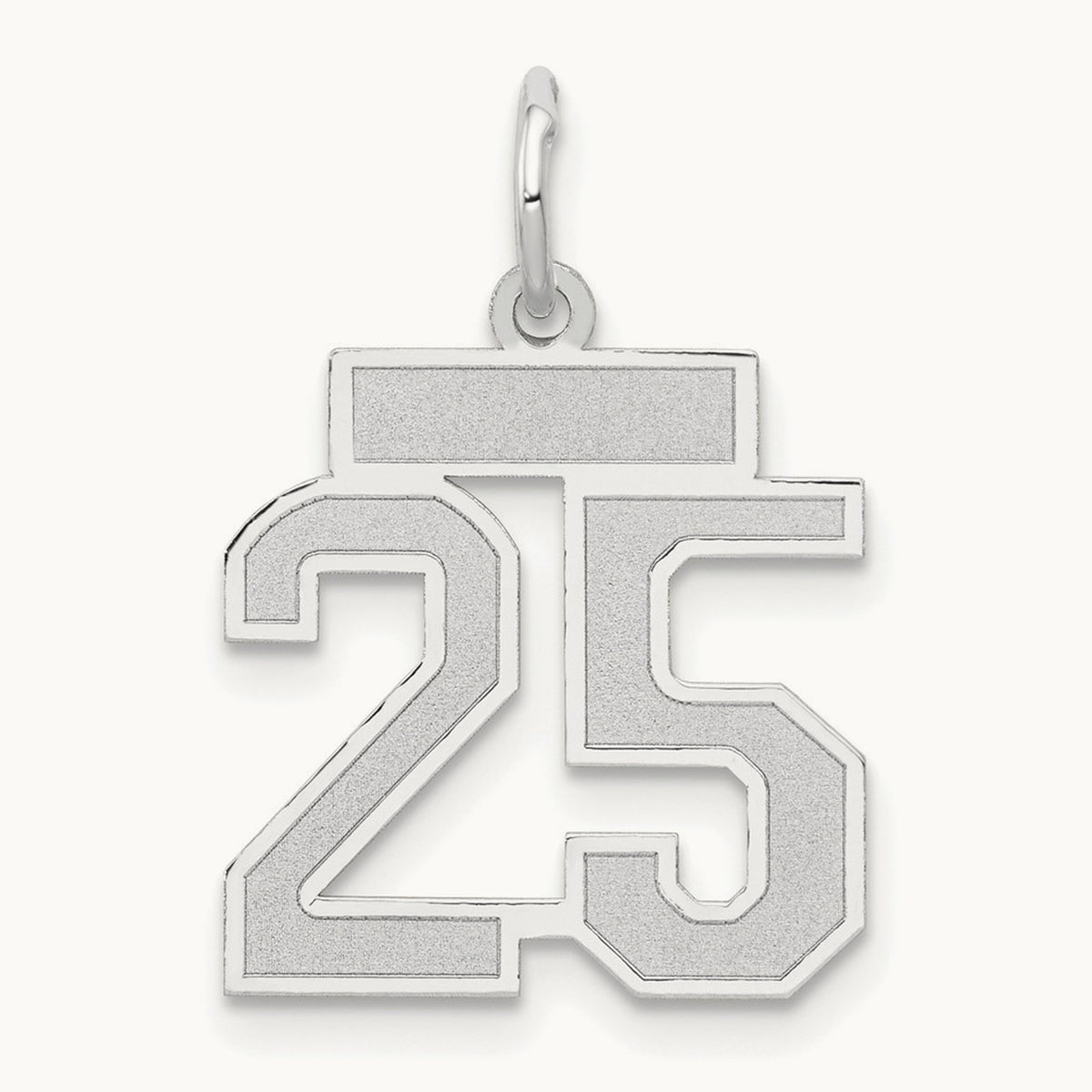 Small Satin Number 25 Charm — 14K White Gold