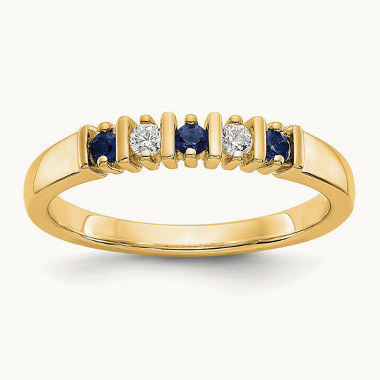 Diamond with Sapphire Band — 14K Yellow Gold, 0.08 ct, 7