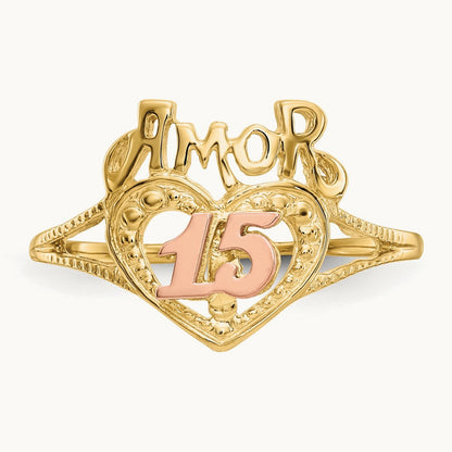 Amor 15 Heart Ring, 14K Two-tone