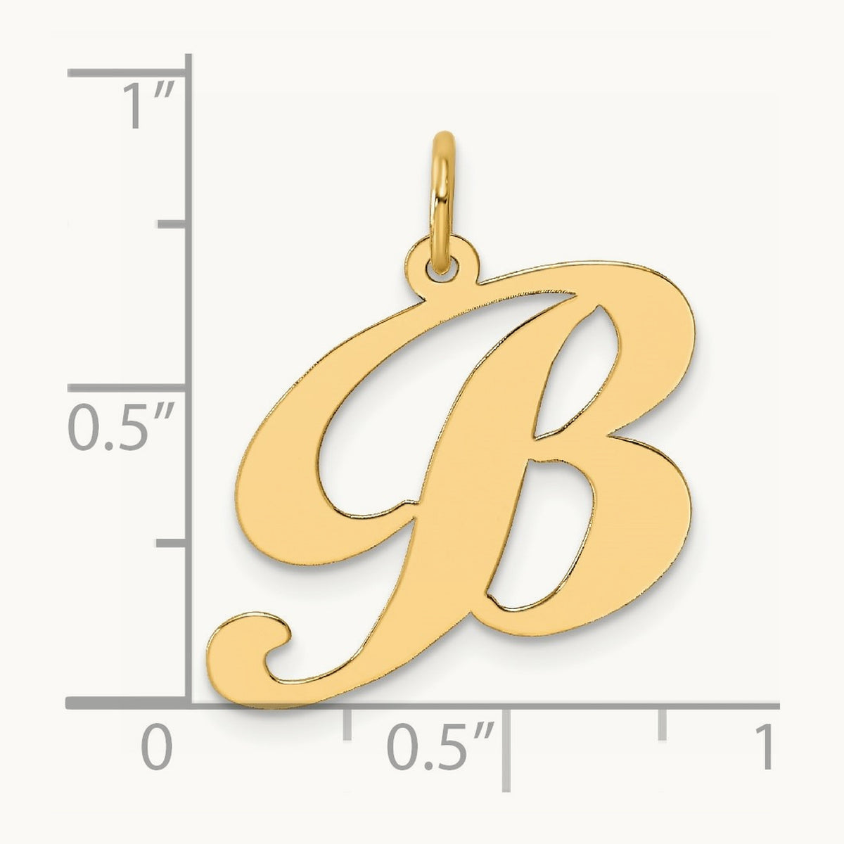 Large Fancy Script Initial Charm — 14K Yellow Gold, B
