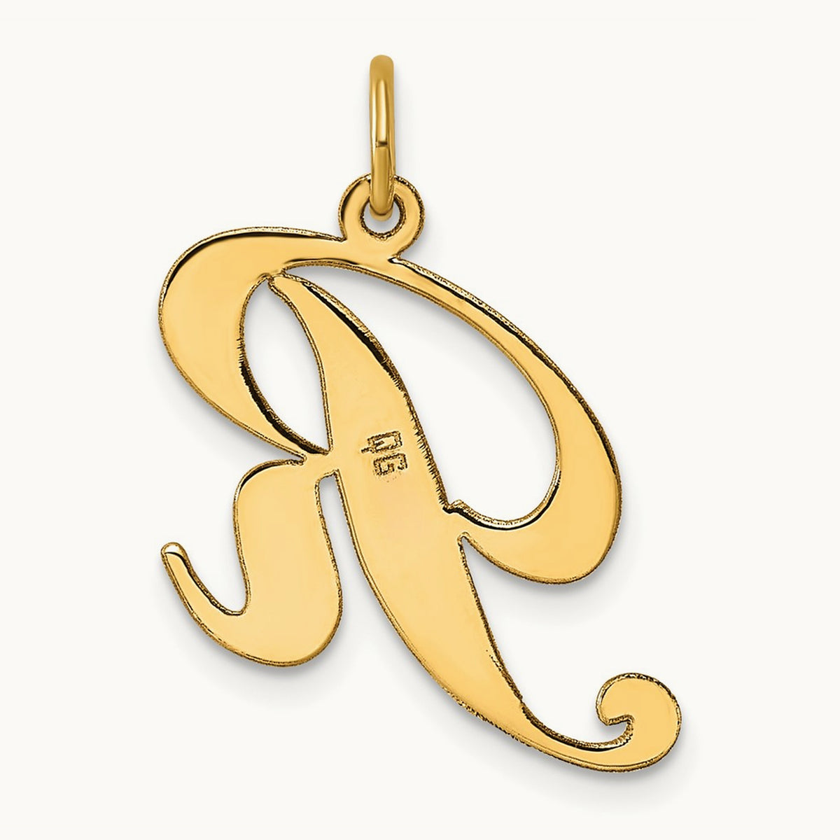 Large Fancy Script Initial Charm — 14K Yellow Gold, R