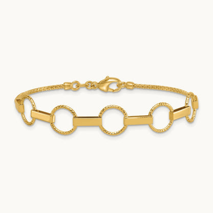 Polished and Textured Circles and Bars Bracelet, 14K