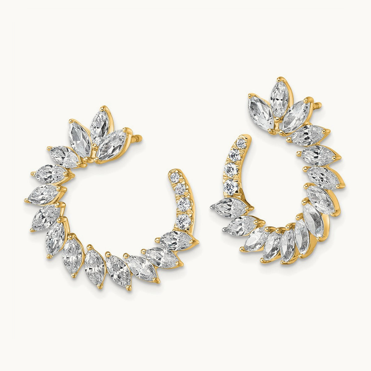 Fashion J-Hoop Post Earrings, 3.75 ct tw Lab-Grown Diamond — 14K Yellow Gold