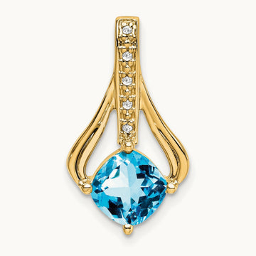 Blue Topaz and Diamond Pendant — 14K Yellow Gold