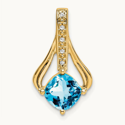 Blue Topaz and Diamond Pendant — 14K Yellow Gold