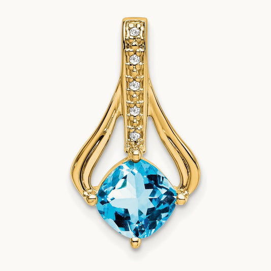 Blue Topaz and Diamond Pendant — 14K Yellow Gold