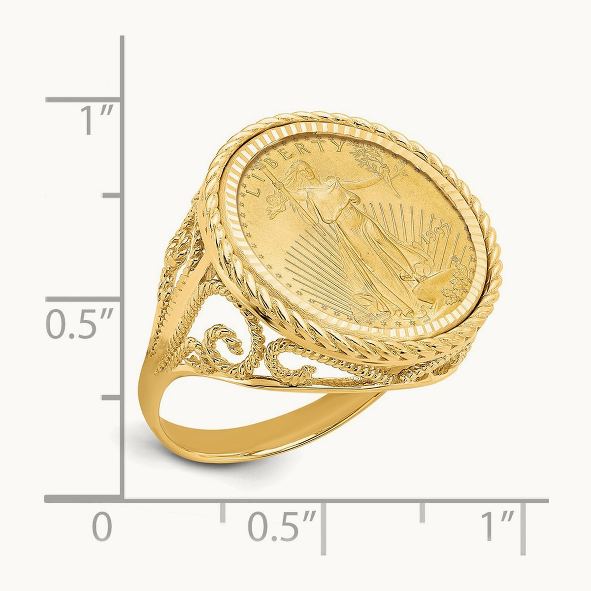 Ladies' D/C Twist Wire Scroll Mnted 1/10oz AM Eagle Coin Bezel Ring, 14K