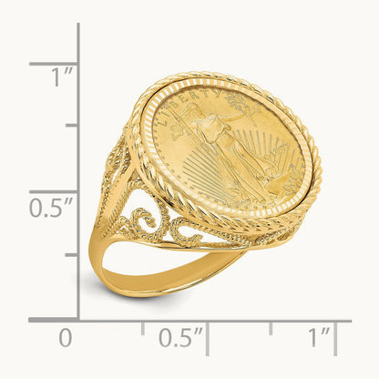 Ladies' D/C Twist Wire Scroll Mnted 1/10oz AM Eagle Coin Bezel Ring, 14K