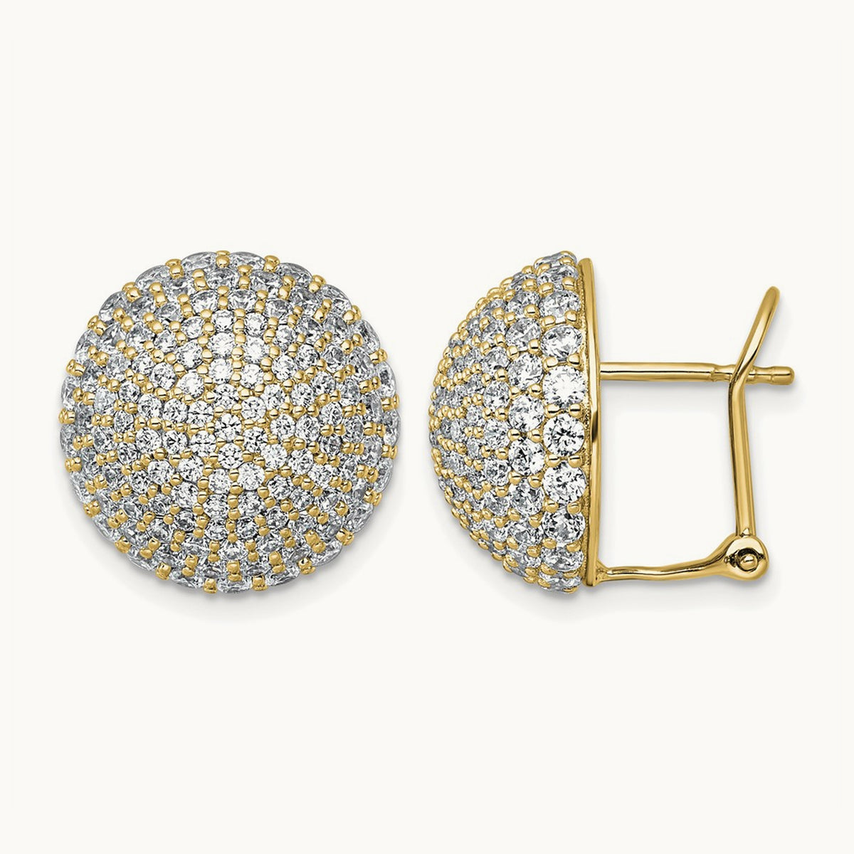 Pave Ball Leverback Post Earrings, 1.50-4.00 ct tw Lab-Grown Diamond — 4 ct, 14K Yellow Gold