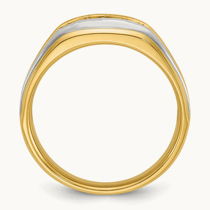 w/ White RH IBGoodman Men's Polish/Satin/Grooved Diamond Ring, 14K
