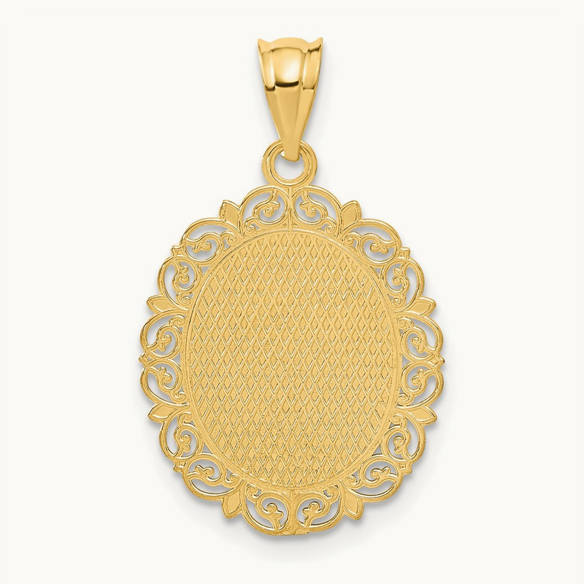 Solid Satin Polished Virgo Zodiac Oval Pendant, 14K