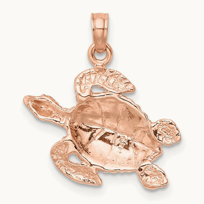 Textured Sea Turtle Charm, 14K Rose Gold