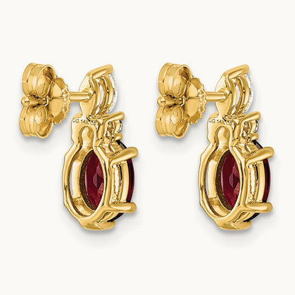 Diamond and Garnet Post Earrings — 14K Yellow Gold