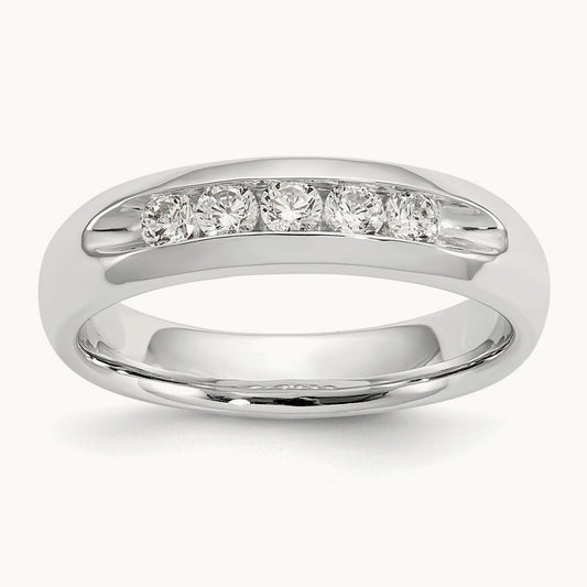 5-Stone Diamond Channel Band, 14K White Gold