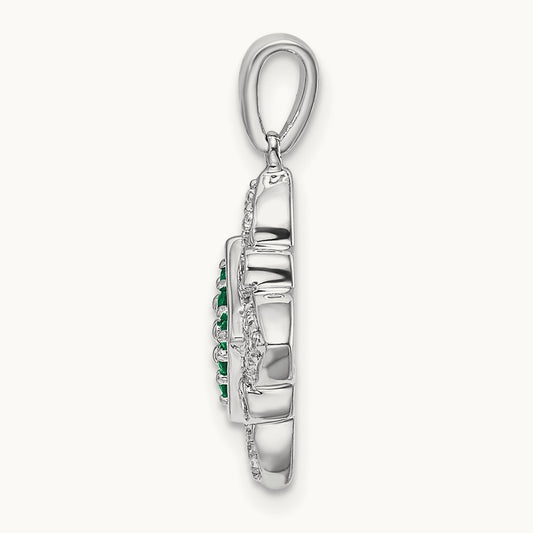 Emerald and Diamond Vintage Pendant, 14K White Gold