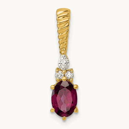 Polished Diamond and Rhodolite Garnet Twisted Chain Slide — 14K Yellow Gold