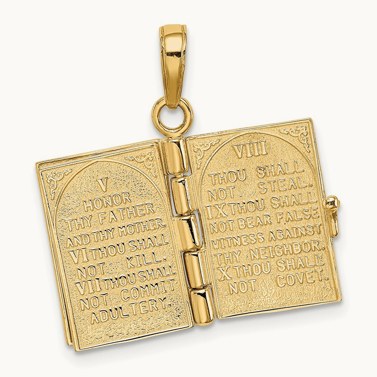 3D Ten Commandments Bible Pendant, 14K