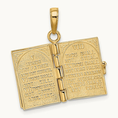 3D Ten Commandments Bible Pendant, 14K
