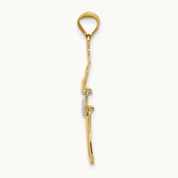 w/Rhodium Polished Moveable Dancer Pendant, 14K