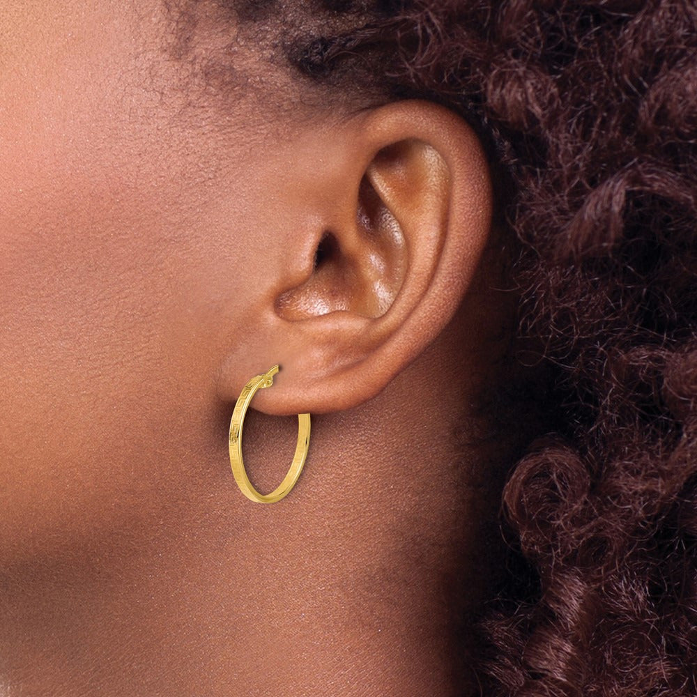 Polished Greek Key Round Hoop Earrings — 24mm