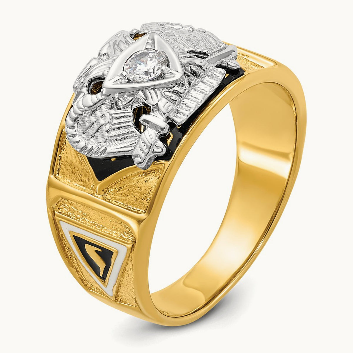 14ktt IBGoodman Men's Enameled & Dia 32nd Scottish Rite Masonic Ring