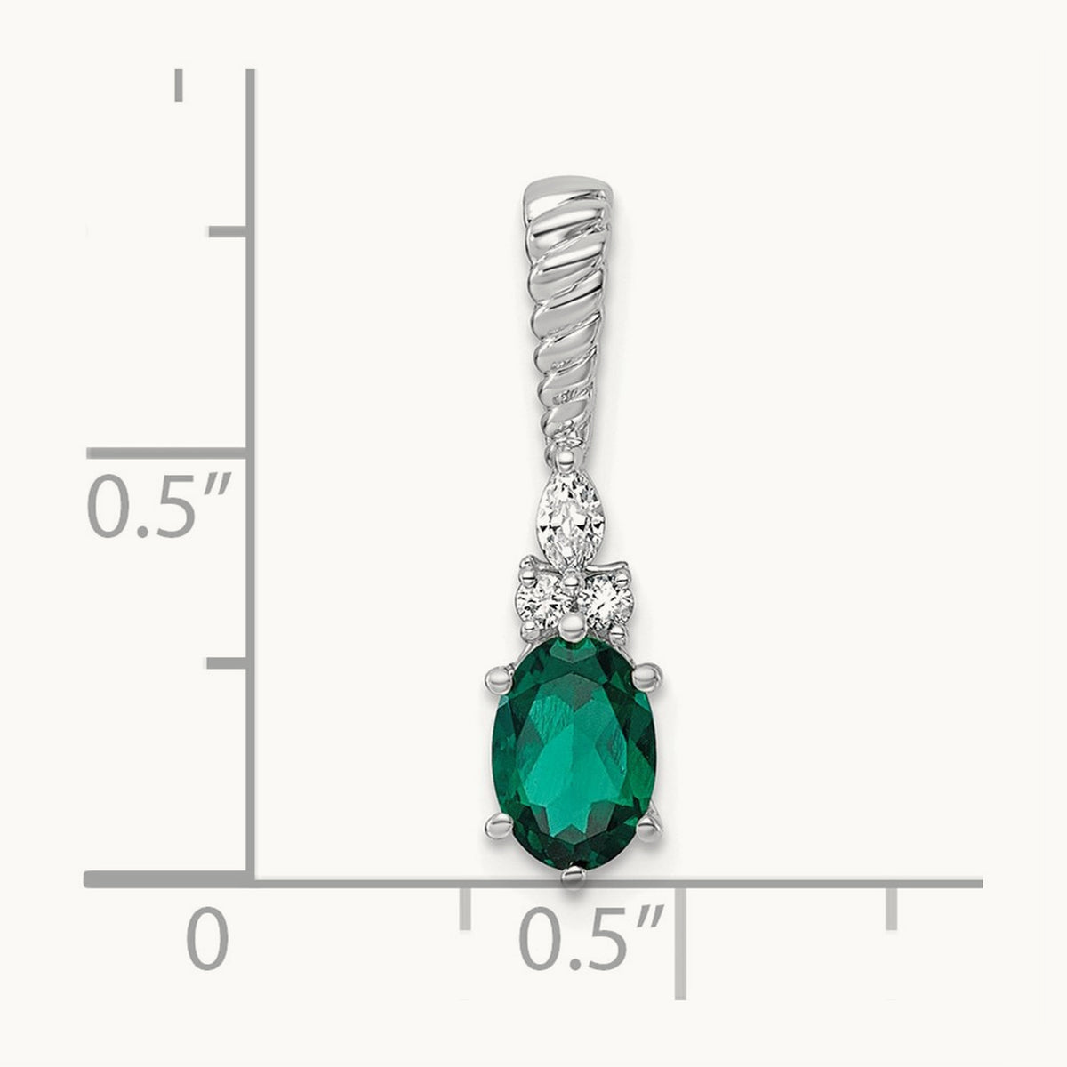 Polish Diamond and Lab Created Emerald Twisted Chain Slide — 14K White Gold
