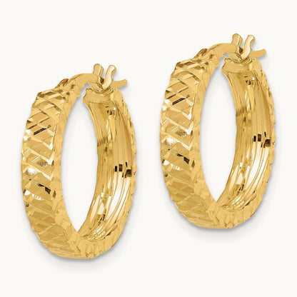 Polished Diamond Cut Hoop Earrings, 14K