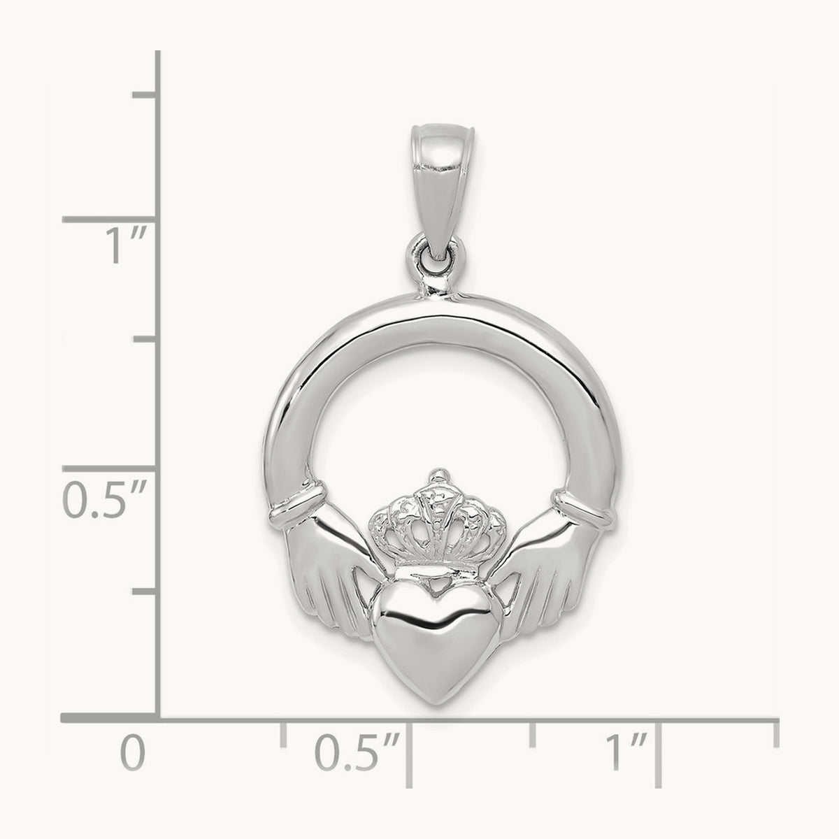 Polished Claddagh Pendant — 14K White Gold