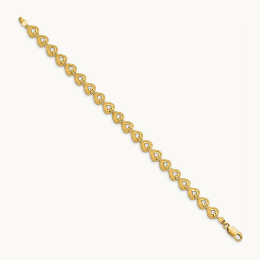 Polished Beaded Hearts Bracelet, 14K