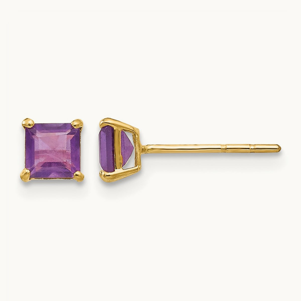 Amethyst Square Post Earrings — 4mm