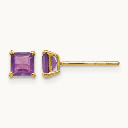 Amethyst Square Post Earrings — 4mm