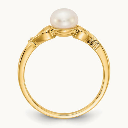 Diamond and Freshwater Cultured Pearl Heart Ring, 14K