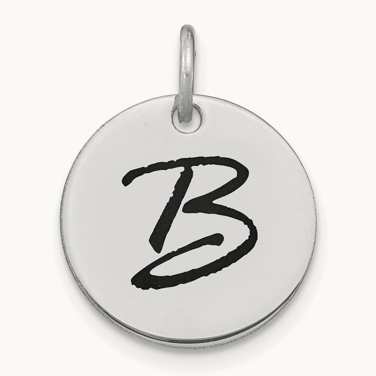 Polished Black Enamel Initial Disk Charm — 14K White Gold, B