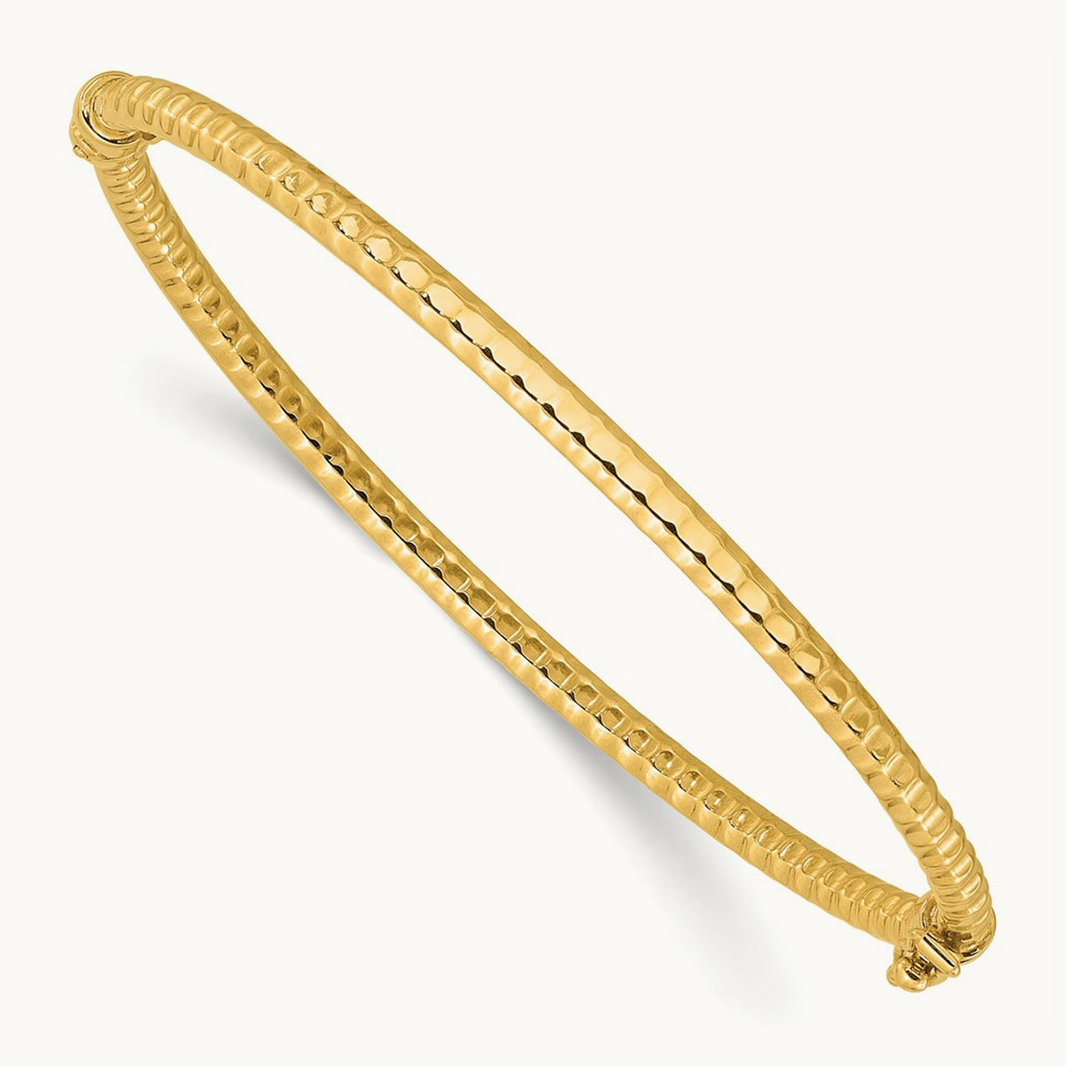 Polished and Textured Hinged Bangle Bracelet, 14K