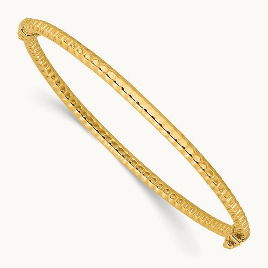 Polished and Textured Hinged Bangle Bracelet, 14K
