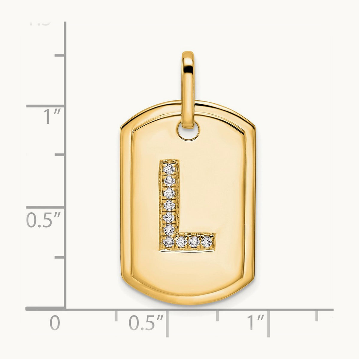 Diamond Dog Tag Charm — 14K Yellow Gold, L
