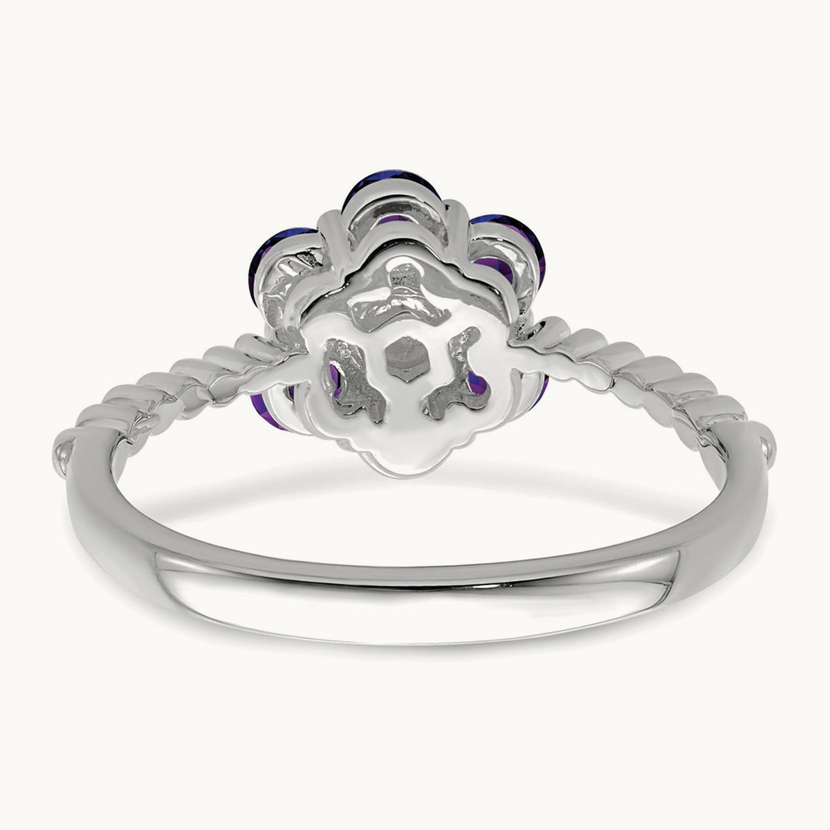 Amethyst and Diamond Floral Ring, 14K White Gold