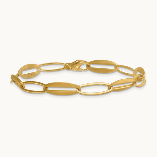 Brushed and Polished Long Oval Link Bracelet, 7.25mm, 14K