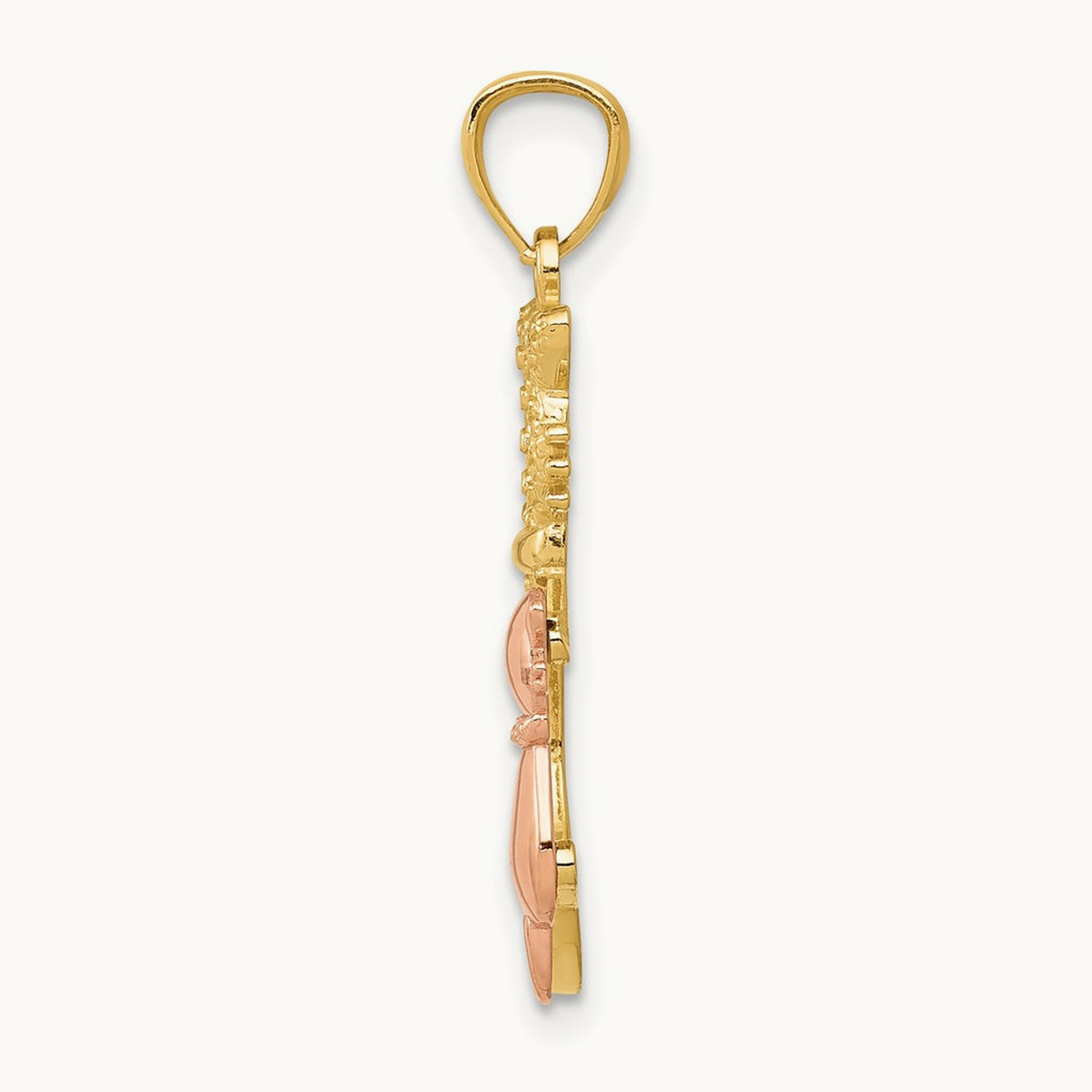 Polished Diamond-cut Sitting Cats Pendant, 14K Yellow with Rose